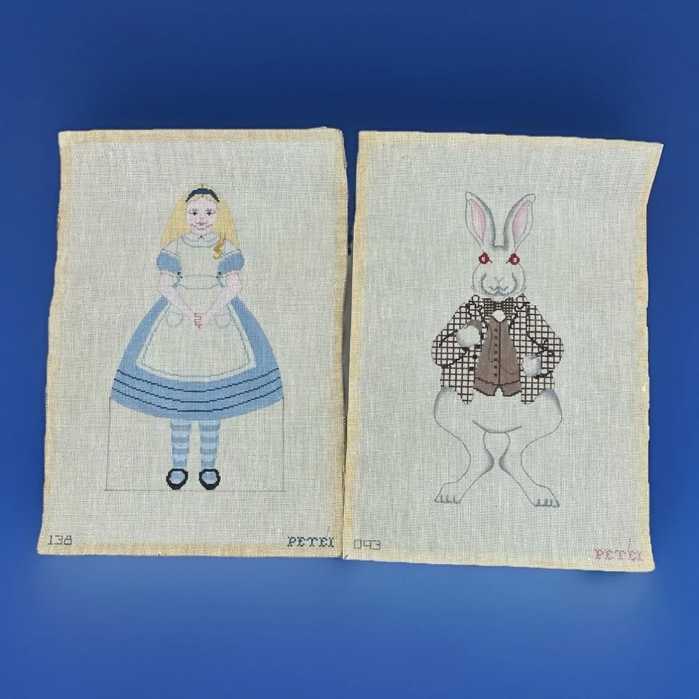 Petei Handpainted Needlepoint Canvas *Alice in Wonderland* Alice & White Rabbit